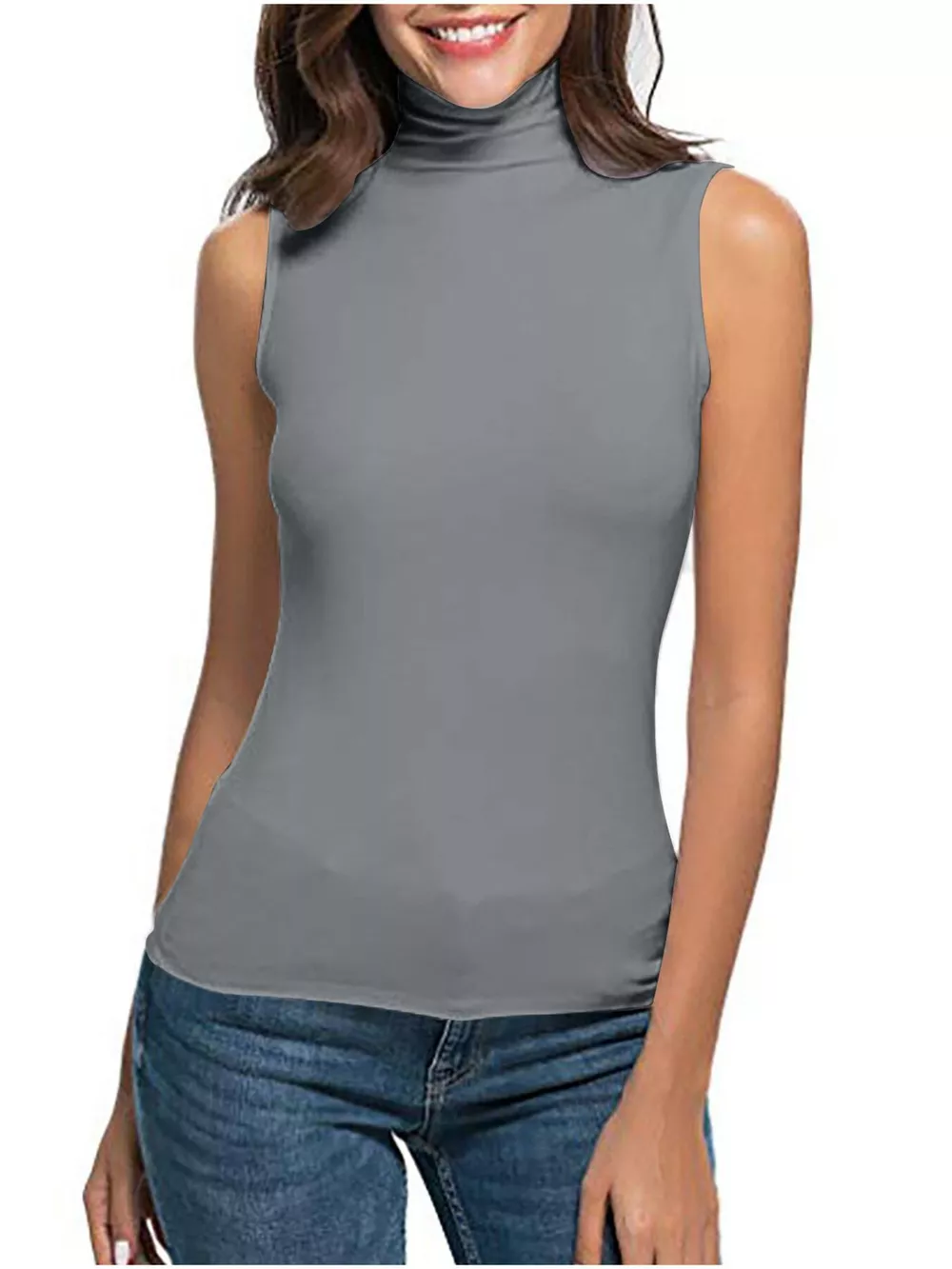 Sleeveless Turtleneck Slim Fit T-Shirt, image 2