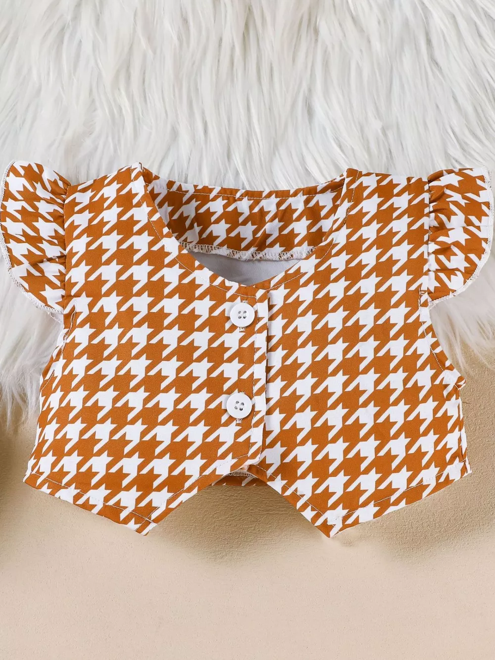 Children's Long Sleeve Top & Houndstooth Vest & Skirt Set, image 3