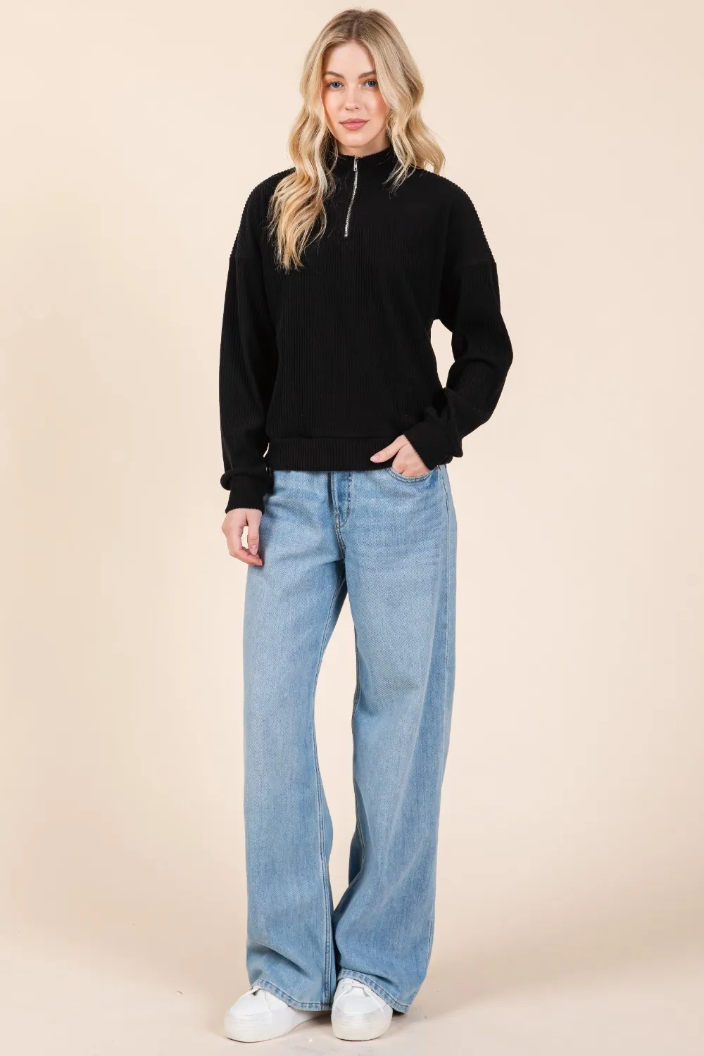 Quarter Zip Long Sleeve Sweatshirt with Pockets, image 4