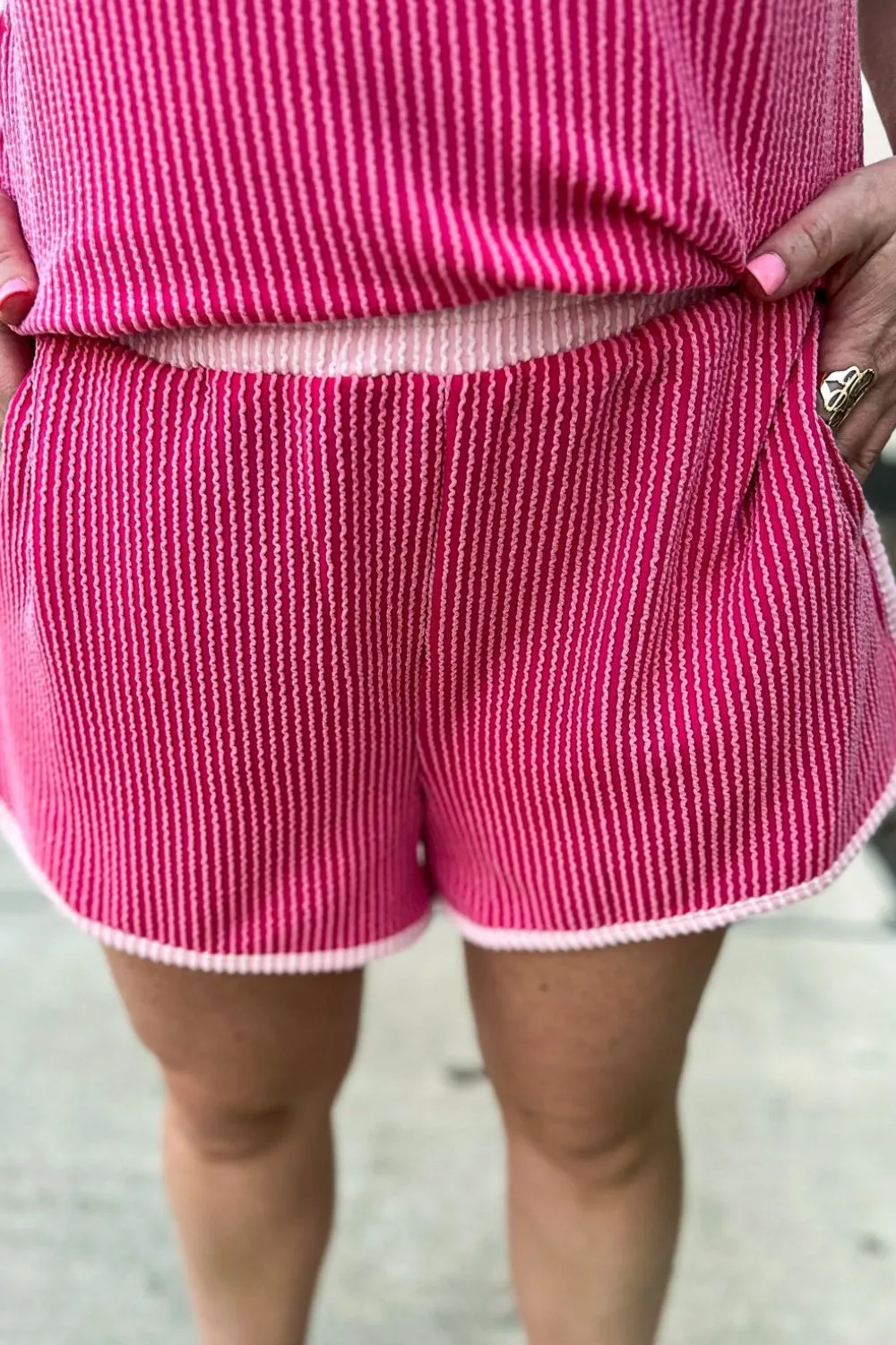 Ribbed Round Neck Top and Shorts Two-Piece Casual Set, image 3