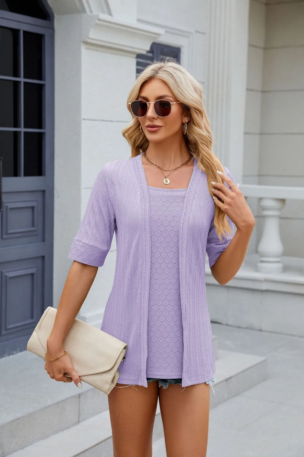 Texture Square Neck Half Sleeve Blouse, image 13