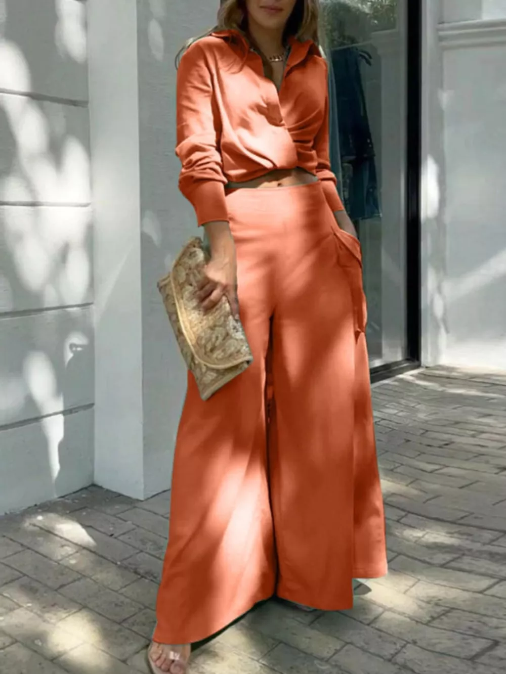 Long Sleeve Shirt and Wide Leg Pants Set, image 8