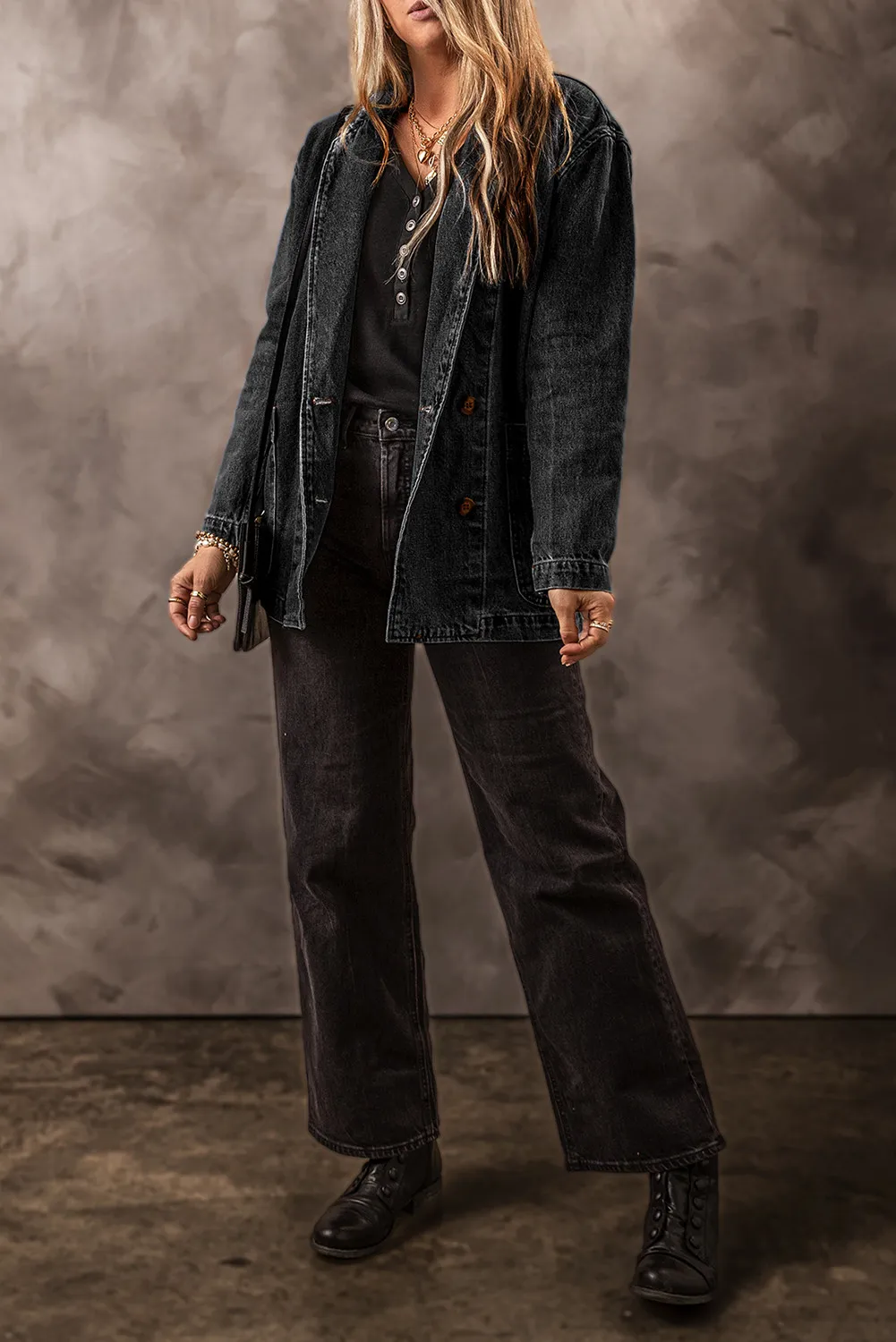 Pocketed Long Sleeve Denim Jacket, image 2