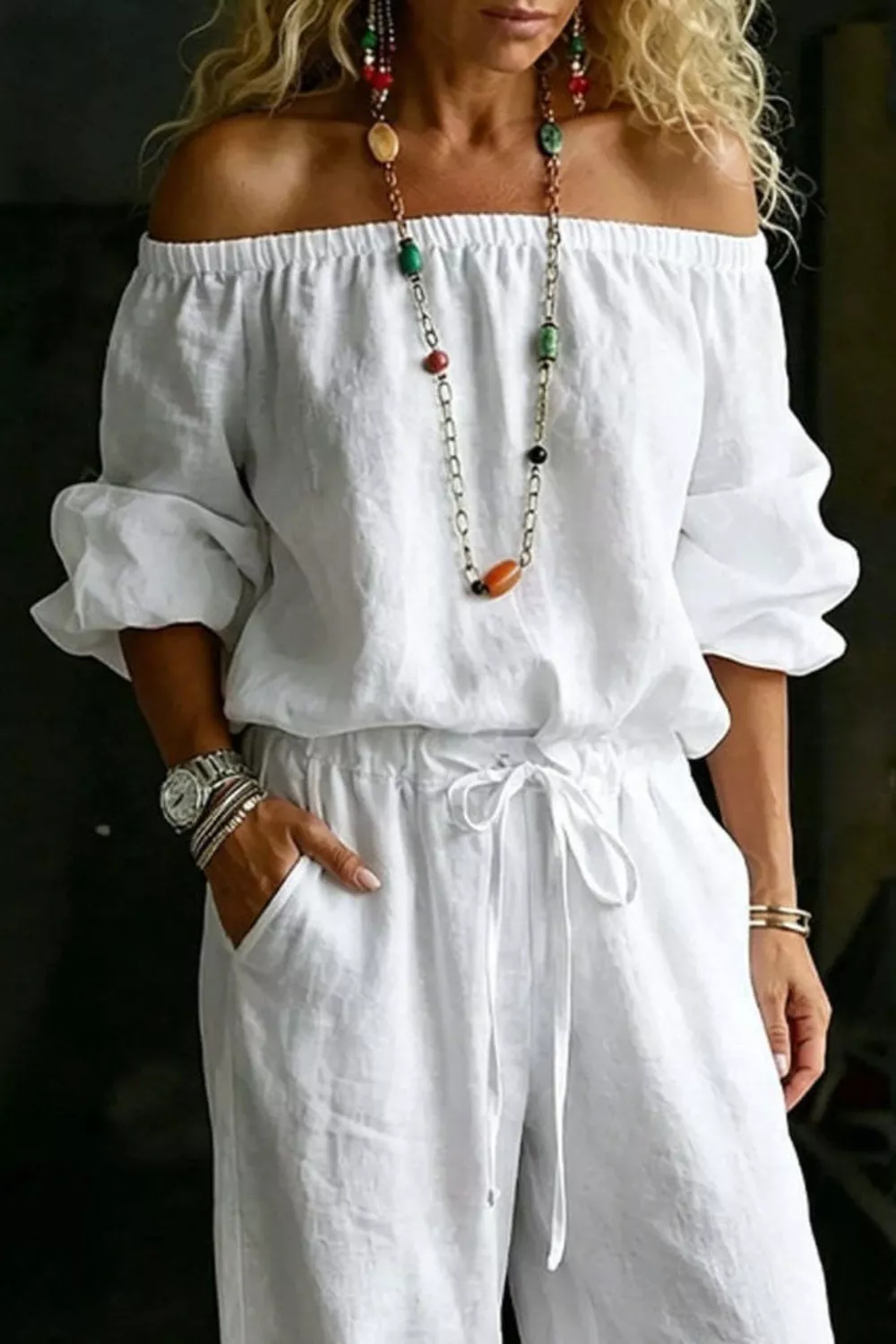 Full Size Off-Shoulder Top and Pants Set Plus Size, image 3