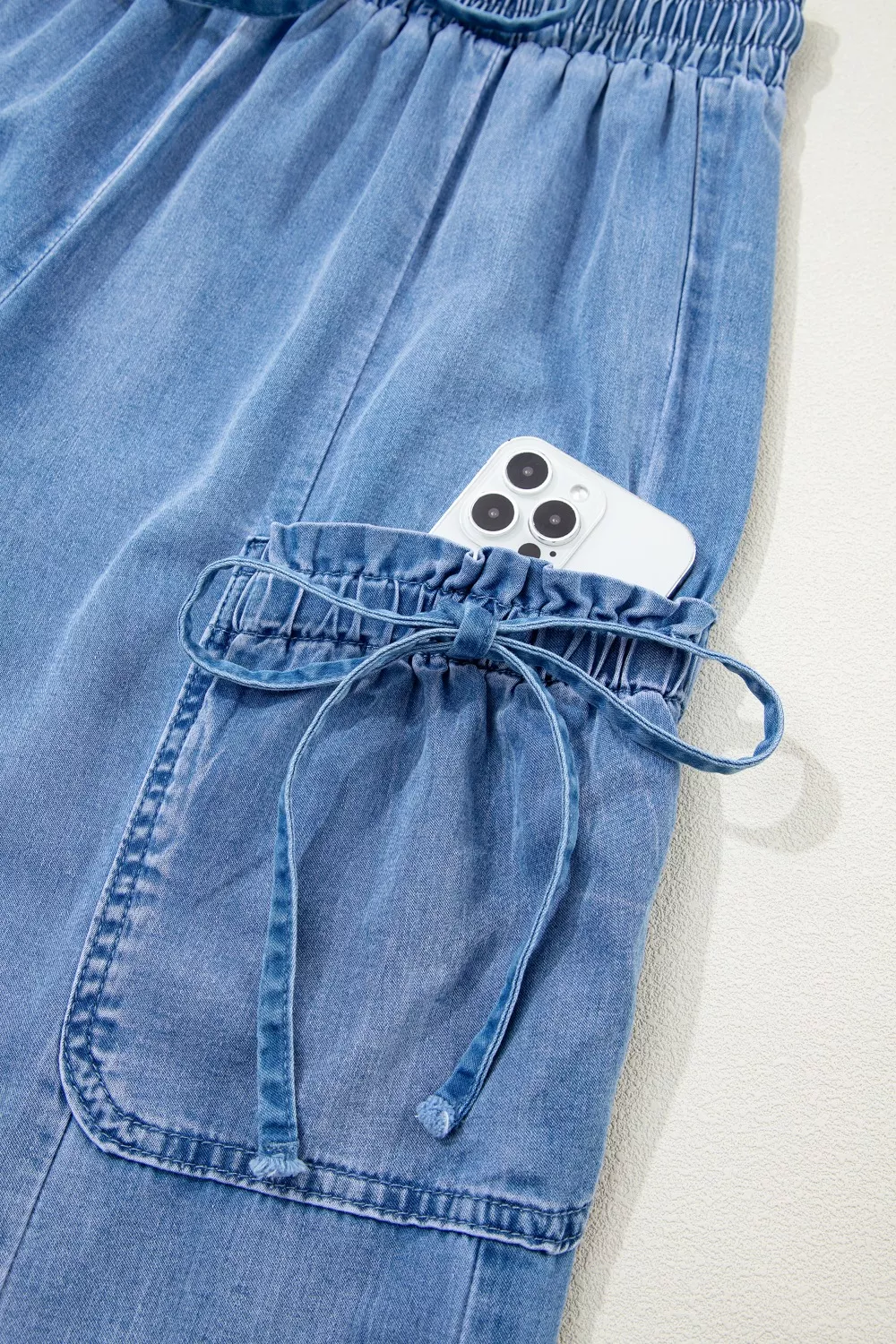 Drawstring Elastic Waist Pocketed Loose Jeans, image 7