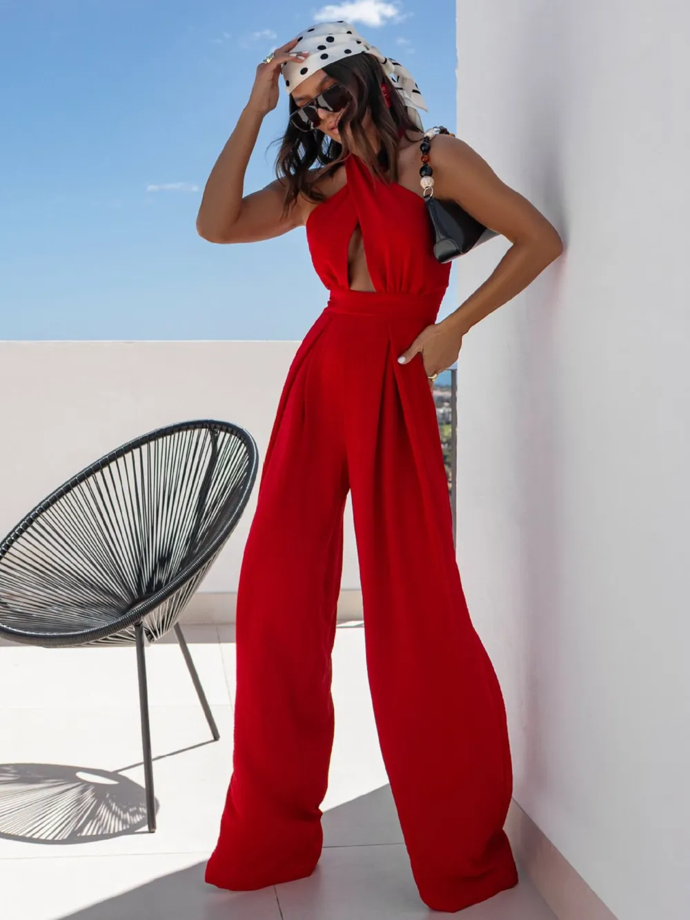 Wide Leg Cutout Halter Neck Jumpsuit, image 2