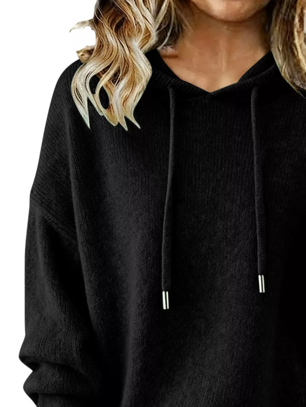 Drawstring Long Sleeve Hooded Sweater, image 3