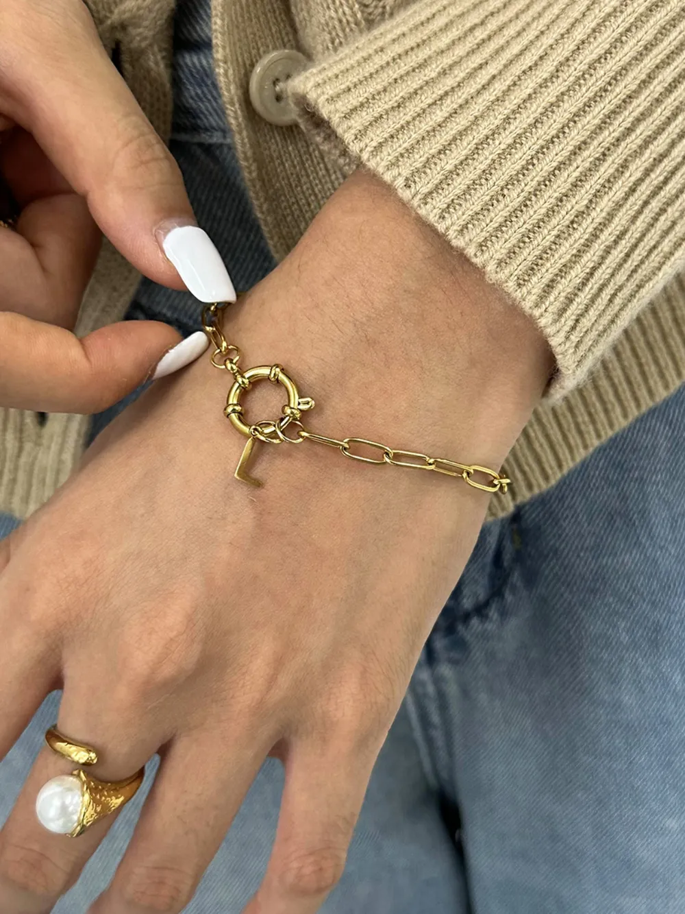 18K Gold-Plated Stainless Steel Letter L Bracelet, image 6