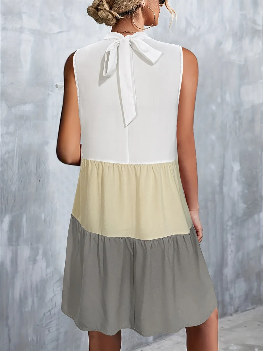 Tied Color Block Mock Neck Sleeveless Dress, image 3