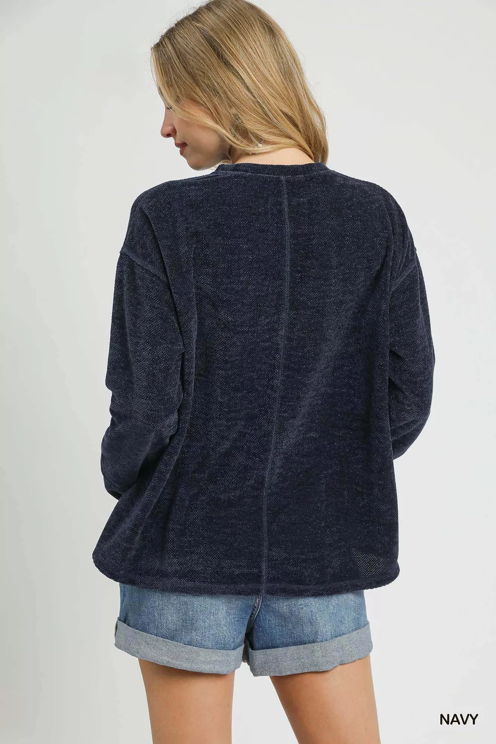 Round Neck Long Sleeve Side Slit Top, image 2