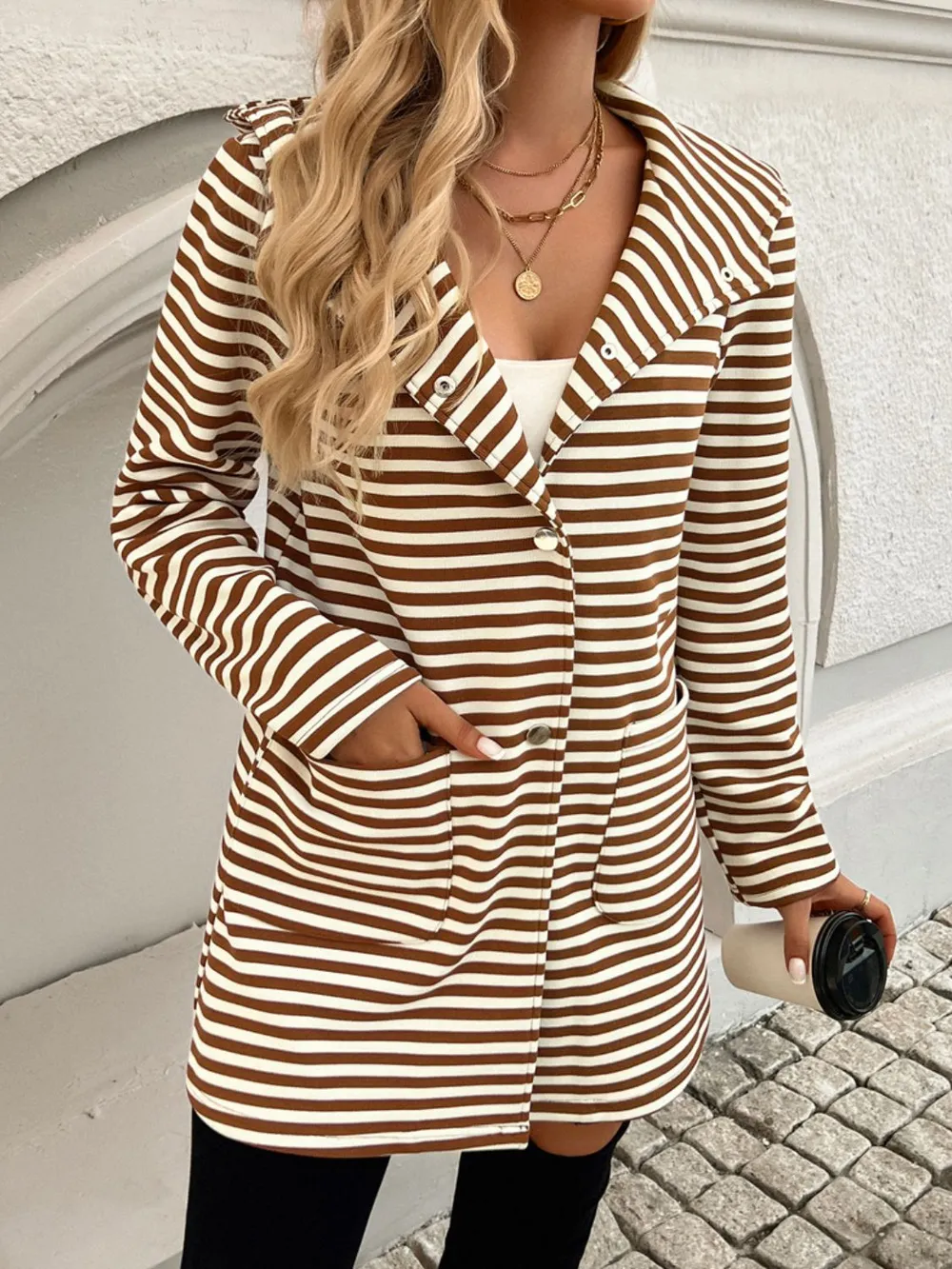 Striped Long Sleeve Hooded Outerwear, image 2