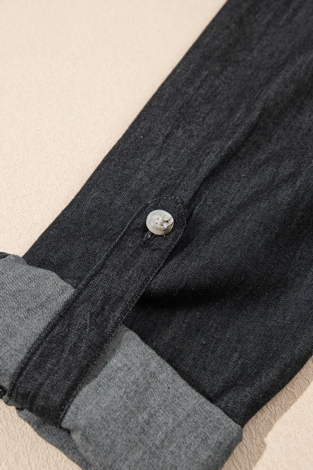 Pocketed Collared Neck Long Sleeve Denim Top, image 2