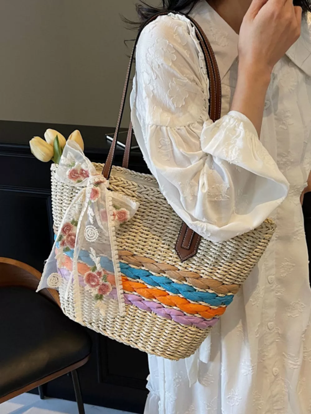 Straw Woven Shoulder Bag, image 3