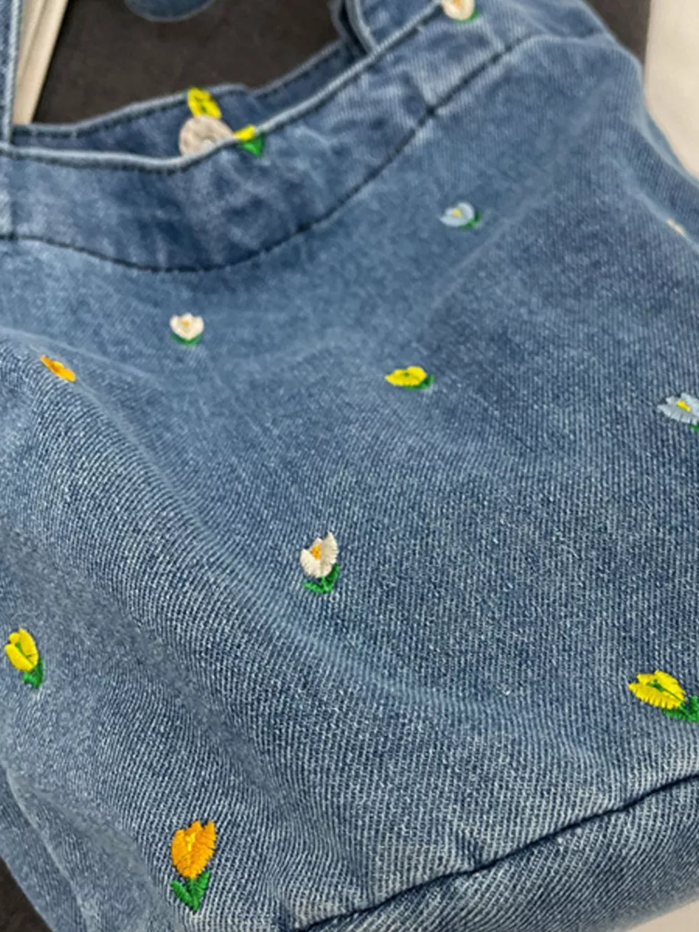 Floral Embroidered Denim Handbag, image 4