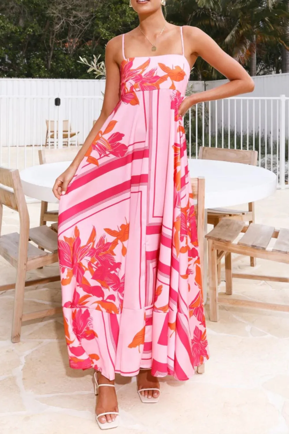 Printed Square Neck Cami Maxi Dress, image 3