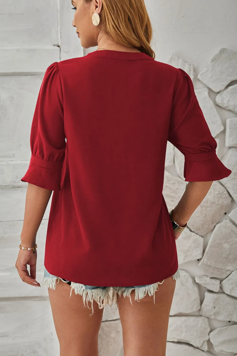 Notched Half Sleeve Blouse, image 8