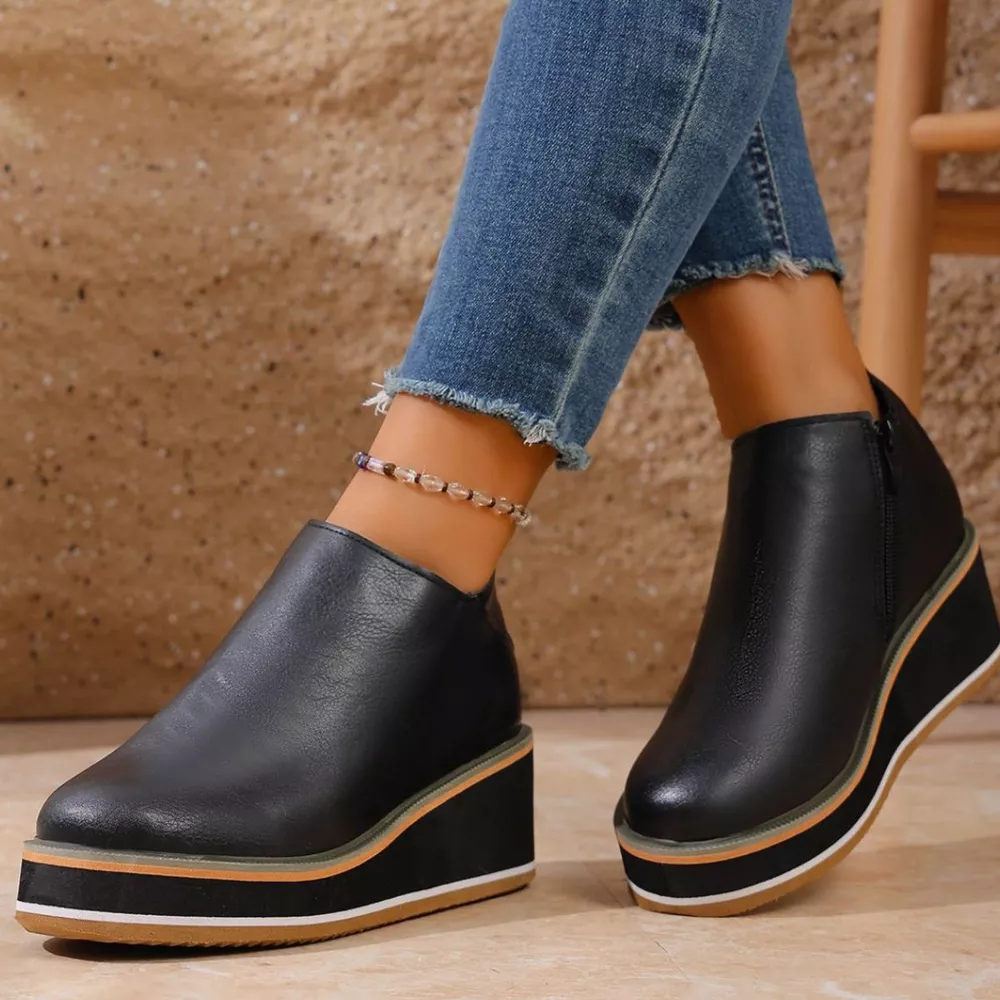 Round Toe Wedge Ankle Boots, image 3