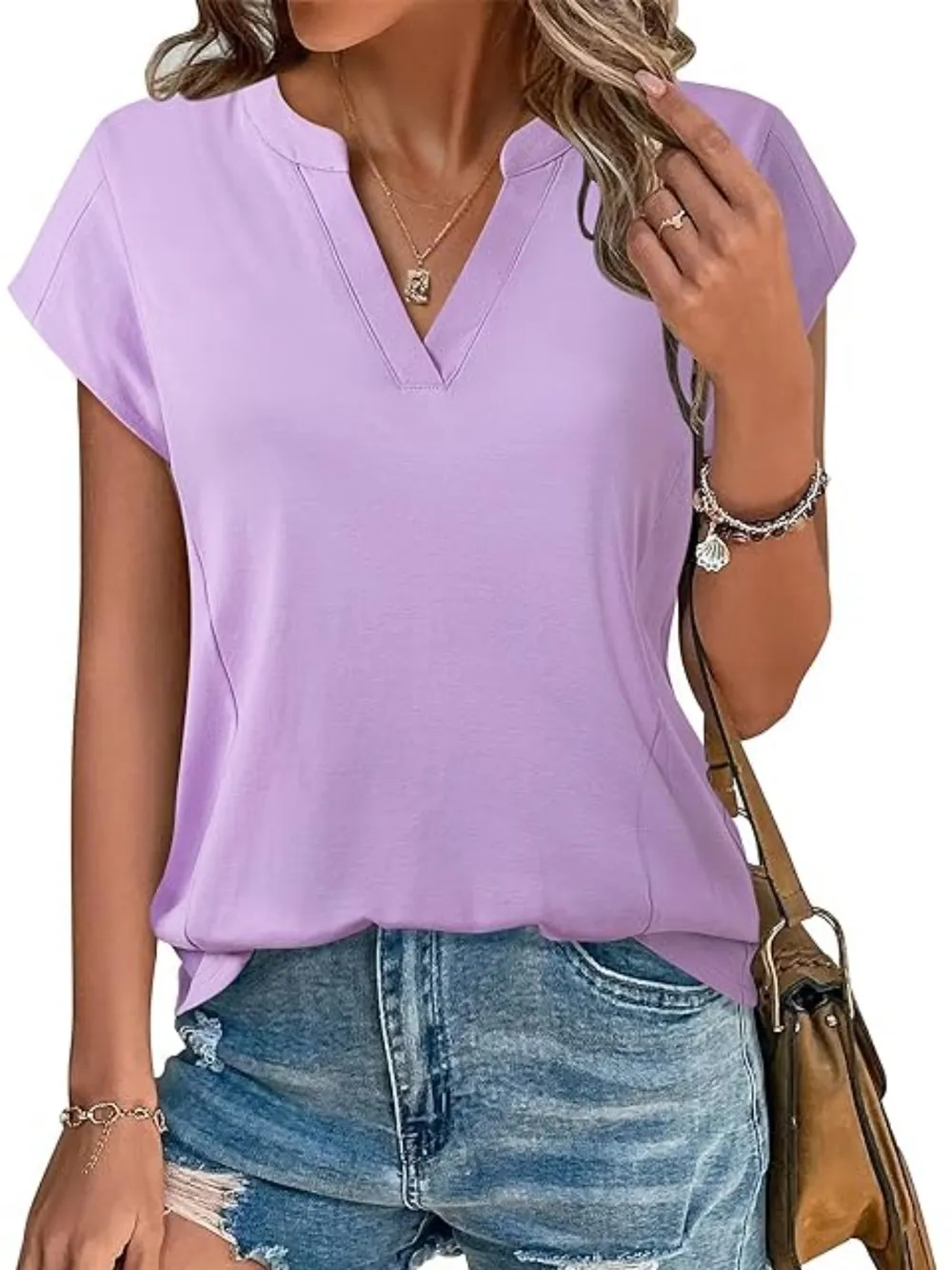 Casual Notched Short Sleeve Summer Blouse, image 3