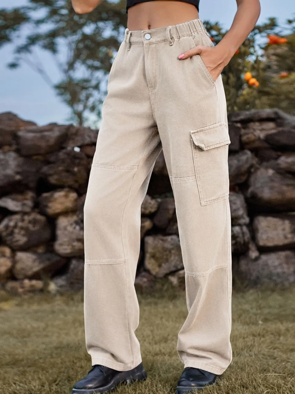 High Waist Cargo Straight Jeans, image 3