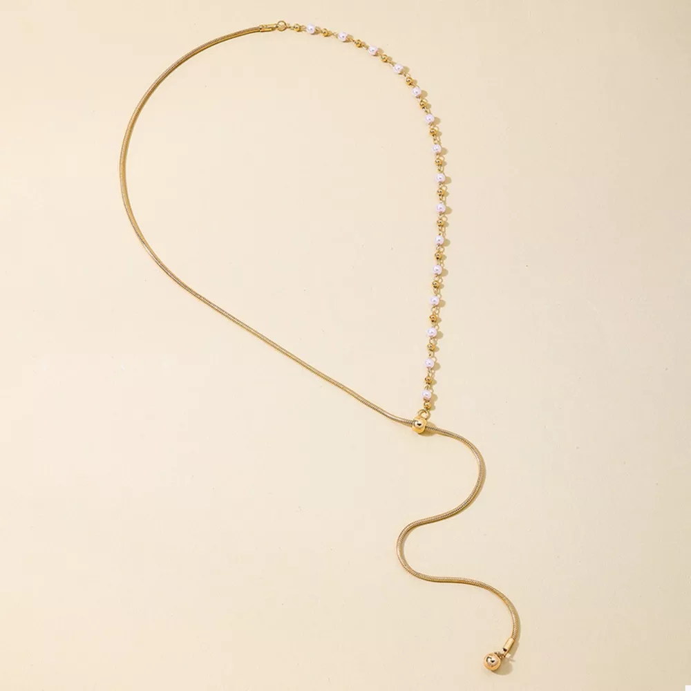 18K Gold-Plated Chain Y-Drop Necklace with Synthetic Pearl Accent, image 2