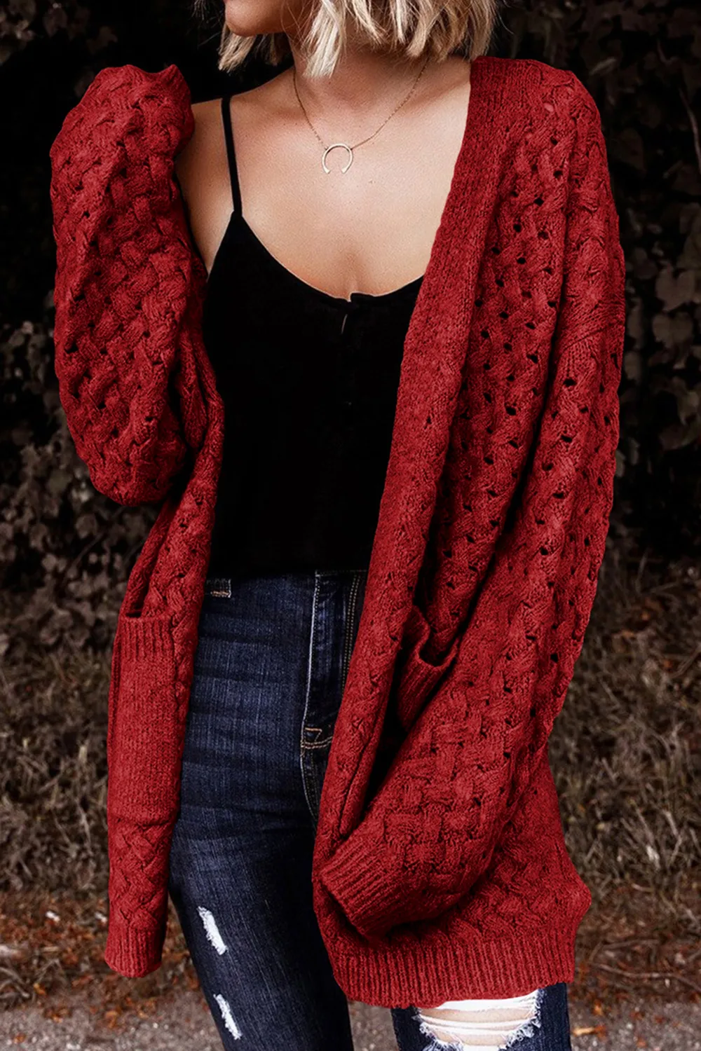 Open Front Dropped Shoulder Cardigan with Pockets, image 28