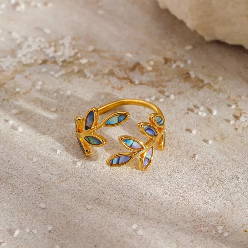 18K Gold-Plated Resin Leaf Bypass Ring, image 2