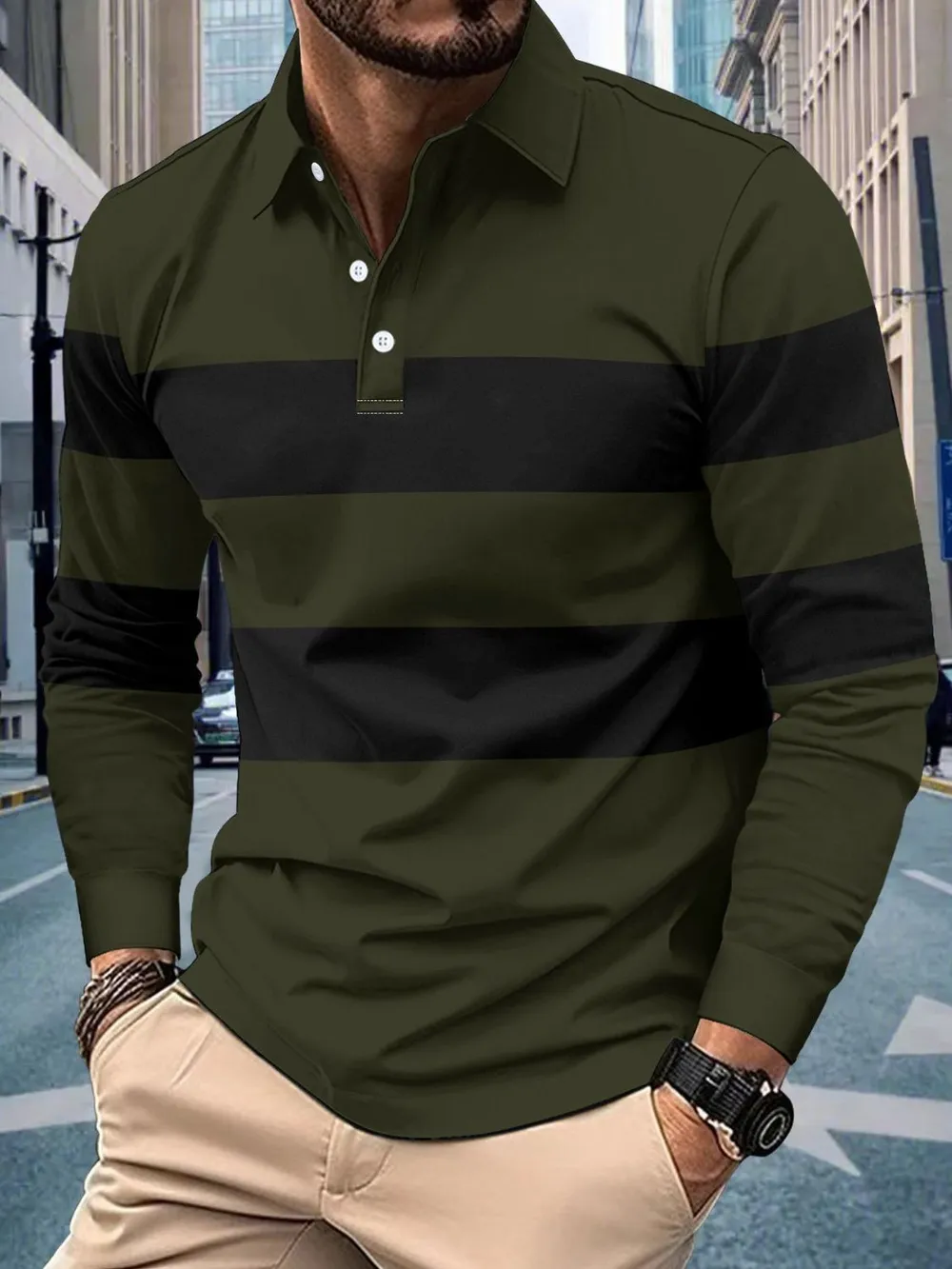 Men's Full Size Collared Contrast Striped Polo Plus Size, image 4