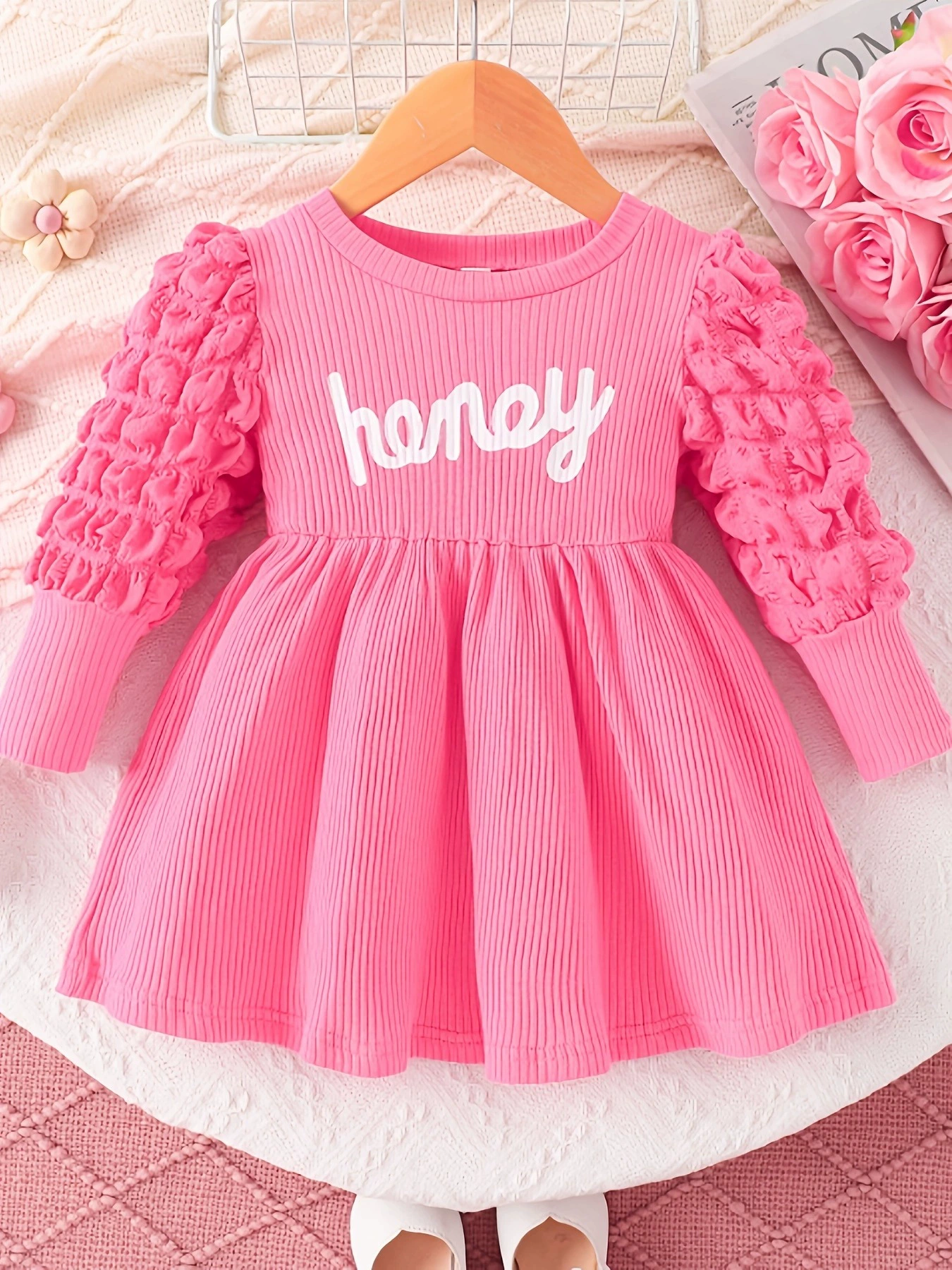 Children's Honey Bubble Texture Sleeve Dress