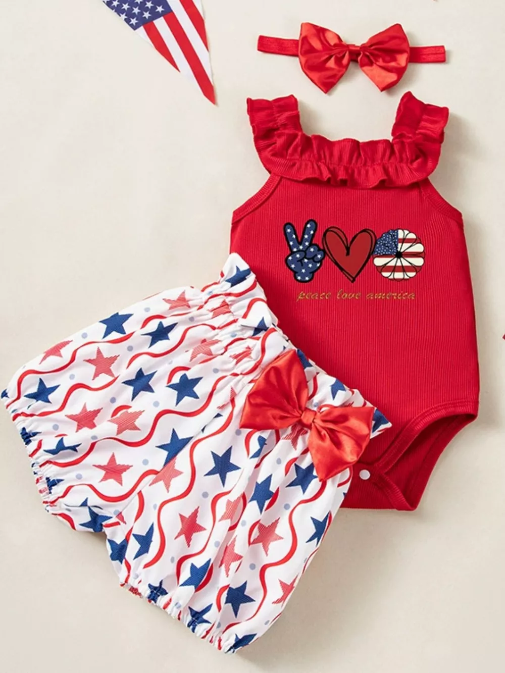 Children's Patriotic Star Print Outfit Set, image 14