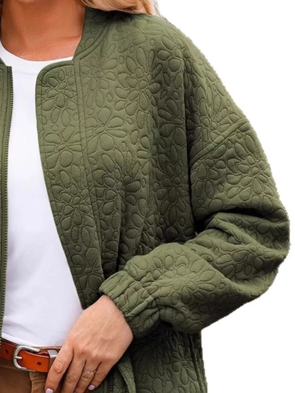 Full Size Floral Quilted Zip Up Jacket Plus Size, image 6