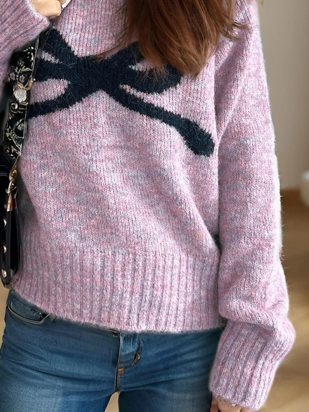 Bow Round Neck Long Sleeve Sweater, image 13