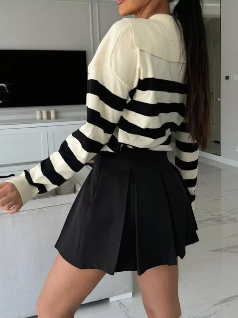 Striped Dropped Shoulder Knit Top, image 2