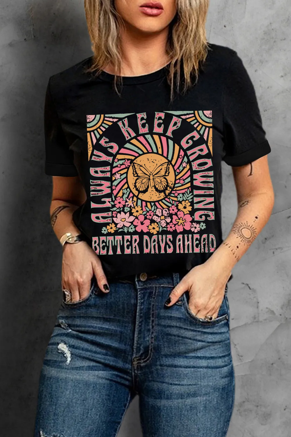 Graphic Round Neck Short Sleeve T-Shirt, image 2