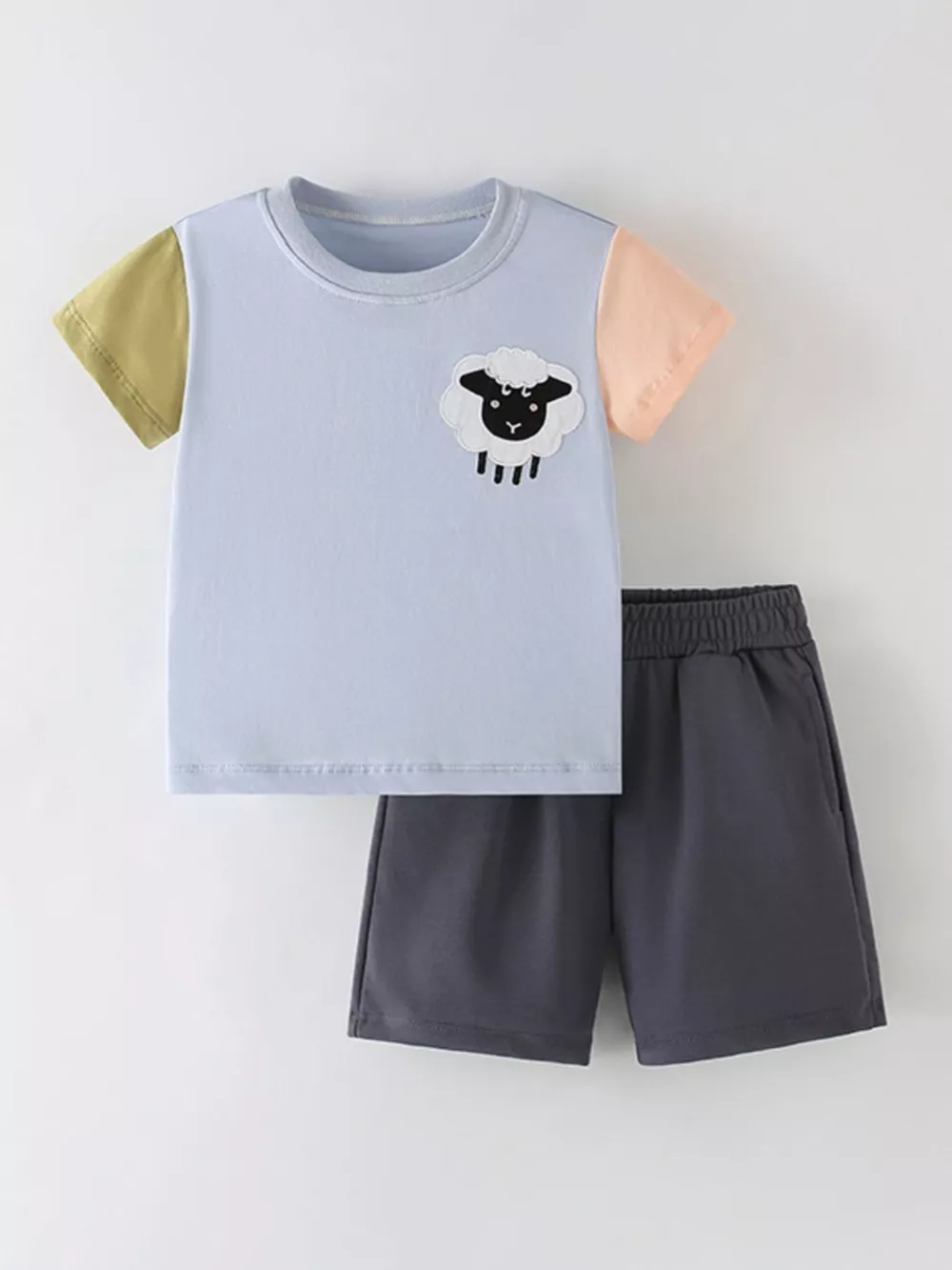 Children's Sheep Color Block Tee and Shorts Set