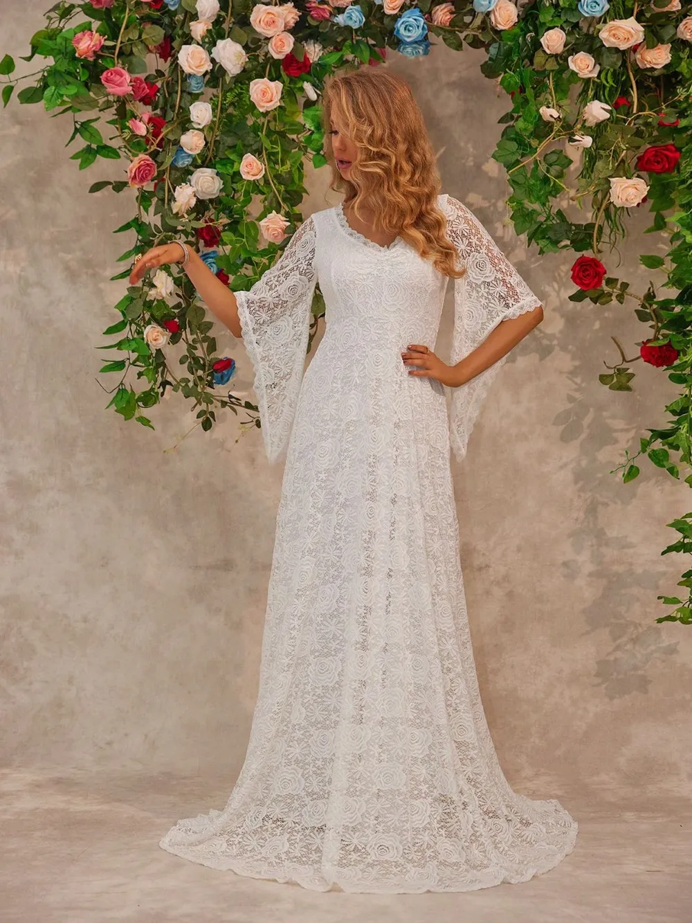 Lace V-Neck Floor length Dress, image 2