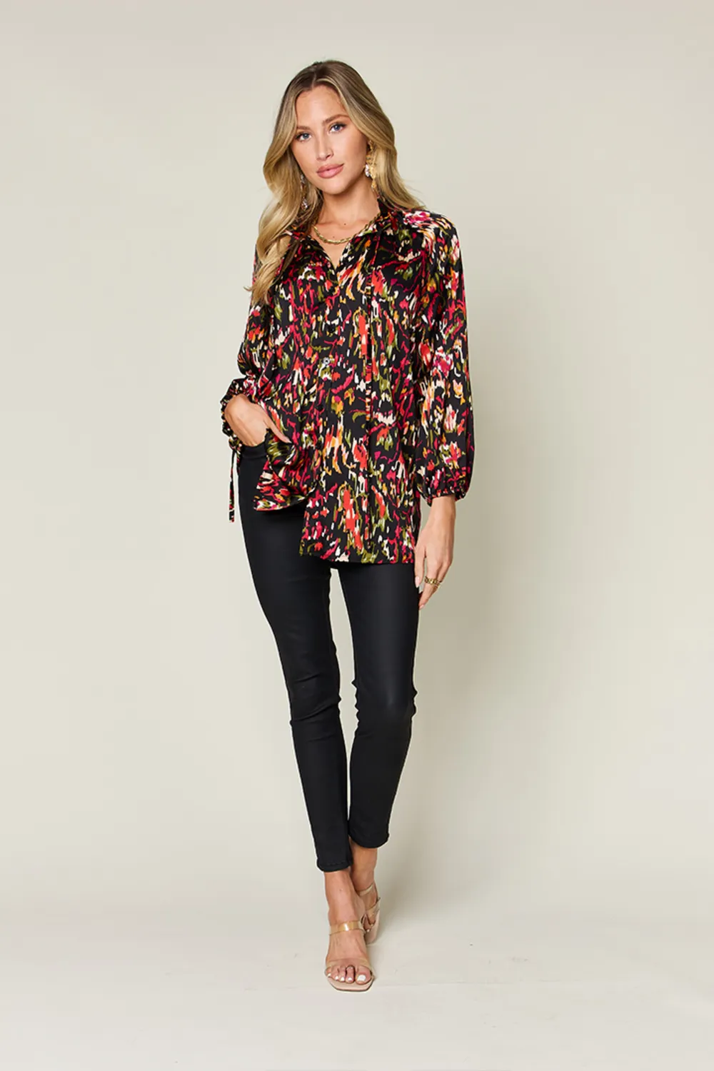 Full Size Printed Button Up Long Sleeve Shirt, image 15