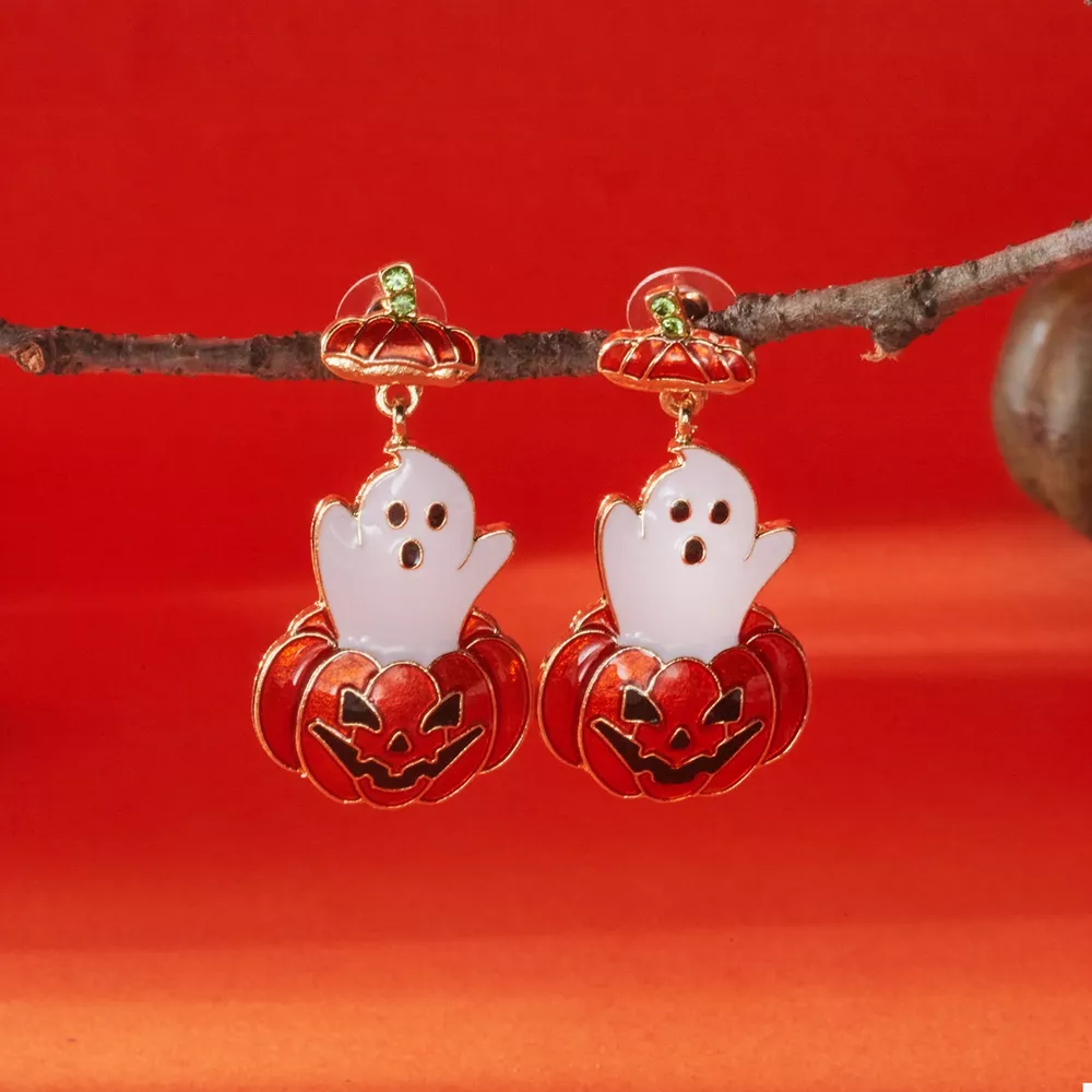 Halloween Ghost Pumpkin Dangle Earrings, image 3