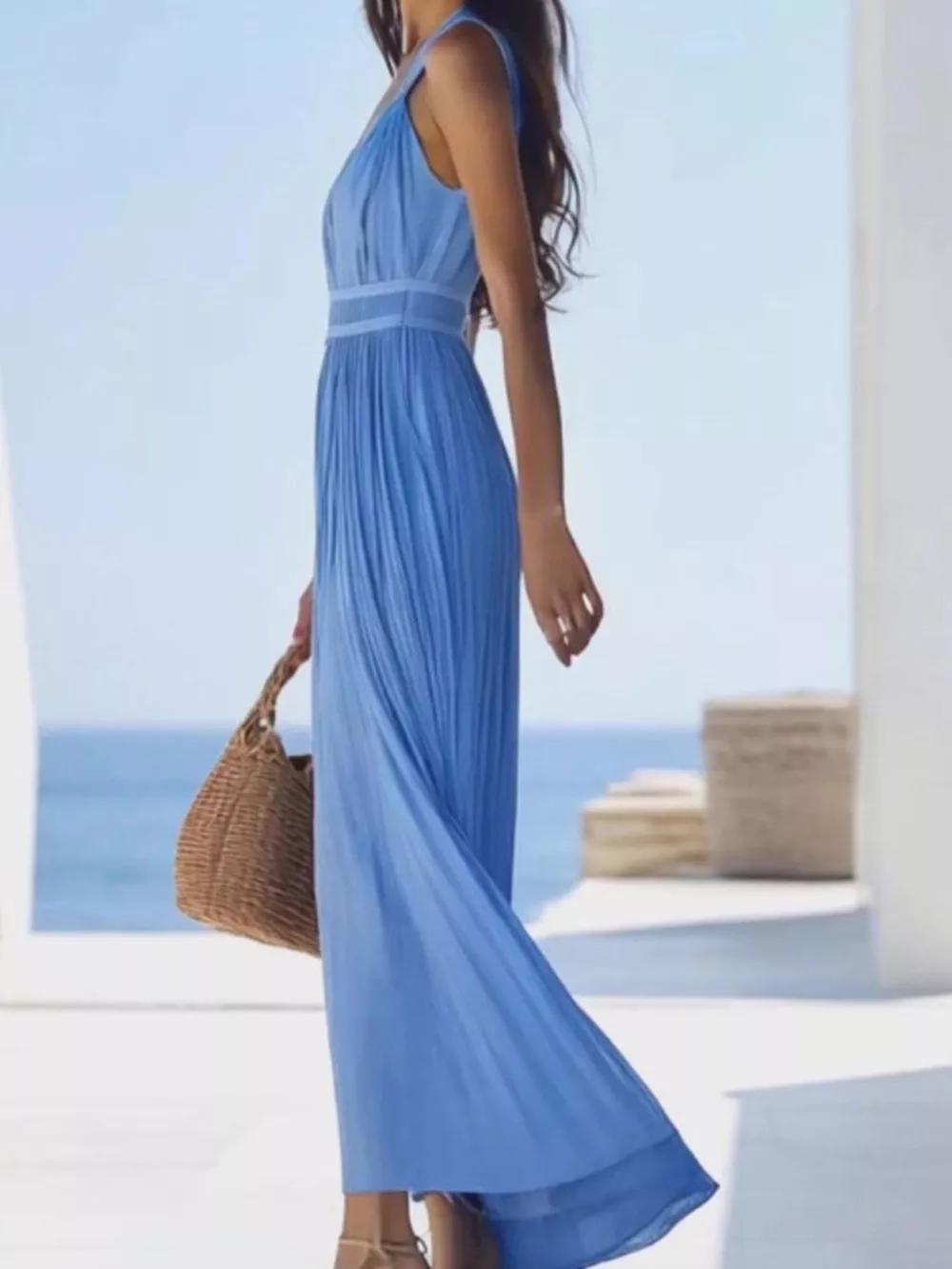V-Neck Sleeveless Pleated Maxi Dress, image 4