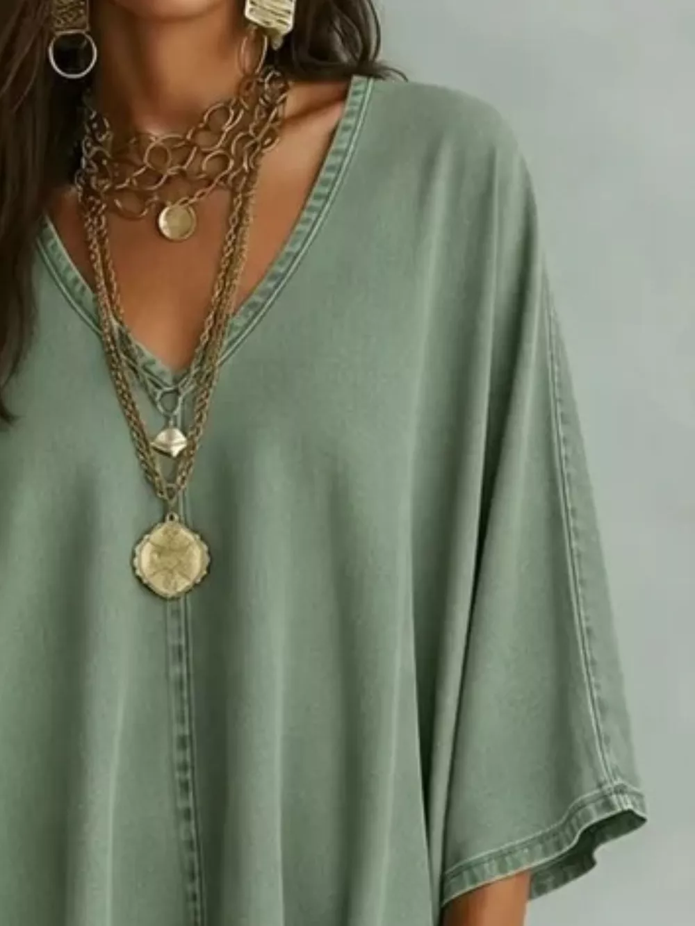 V-Neck Batwing Sleeve T-Shirt, image 14