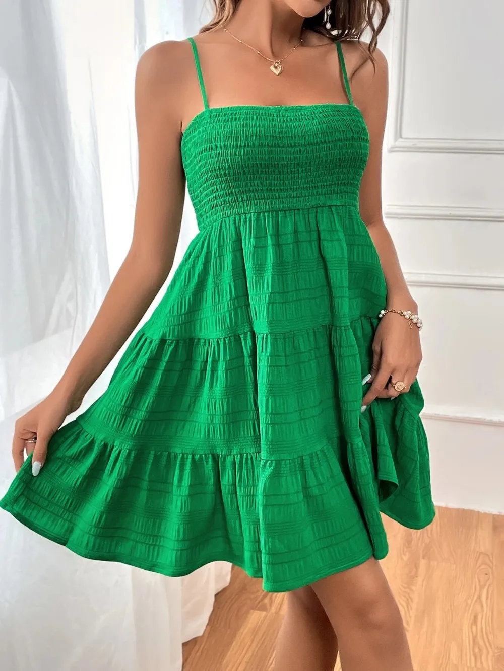 Smocked Tiered Sleeveless Mini Dress, image 4