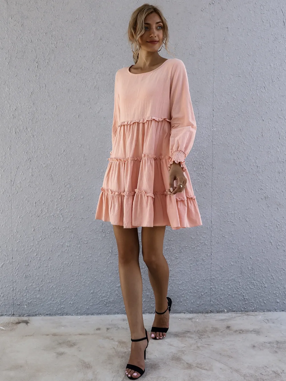 Frill Tiered Long Sleeve Mini Dress, image 6