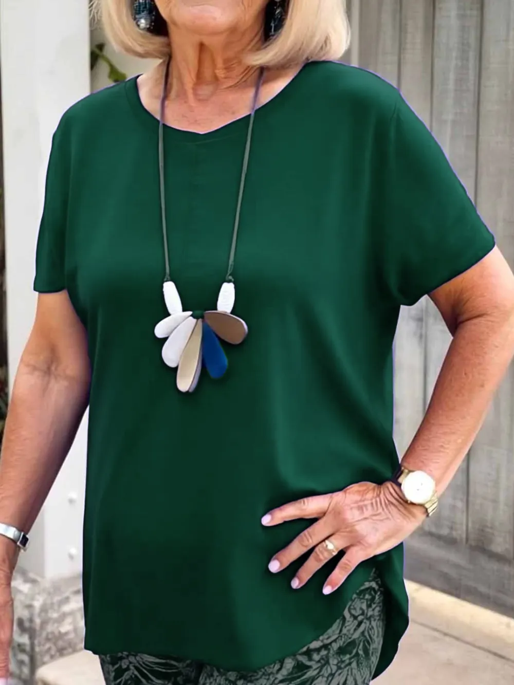Full Size Round Neck Short Sleeve Top and Pants Set Plus Size, image 2