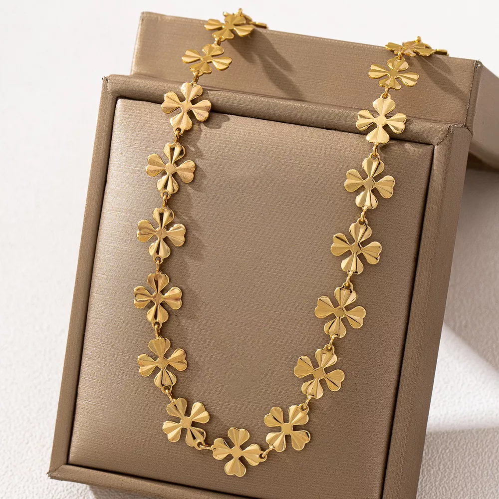 18K Gold-Plated Alloy Flower Chain Necklace, image 2