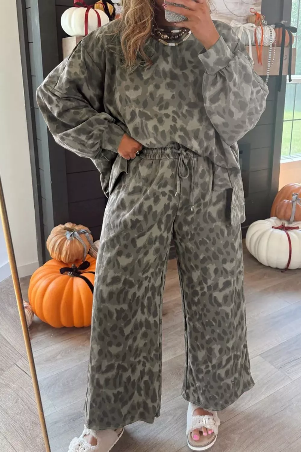 Leopard Print Long Sleeve Top and Pants Set, image 16