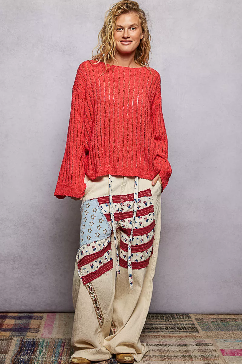 Round Neck Long Sleeve Open Weave Sweater, image 4