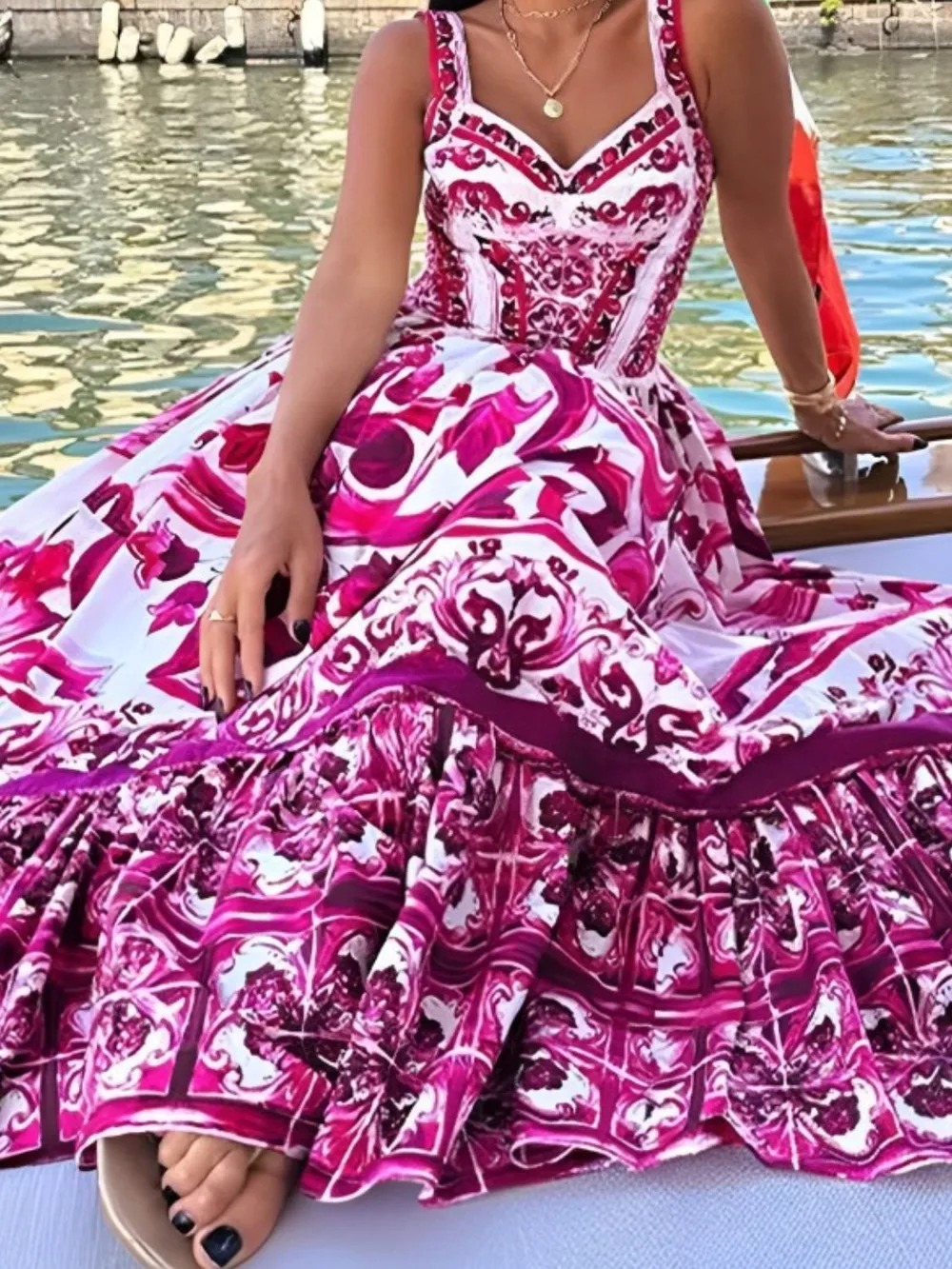 Smocked Printed Wide Strap Dress, image 2