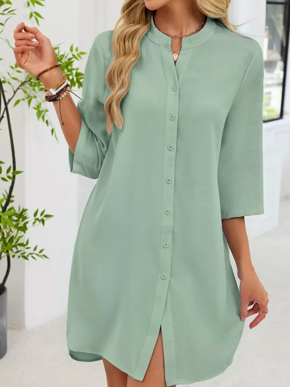 Casual Button-Down Shirt Dress, image 2