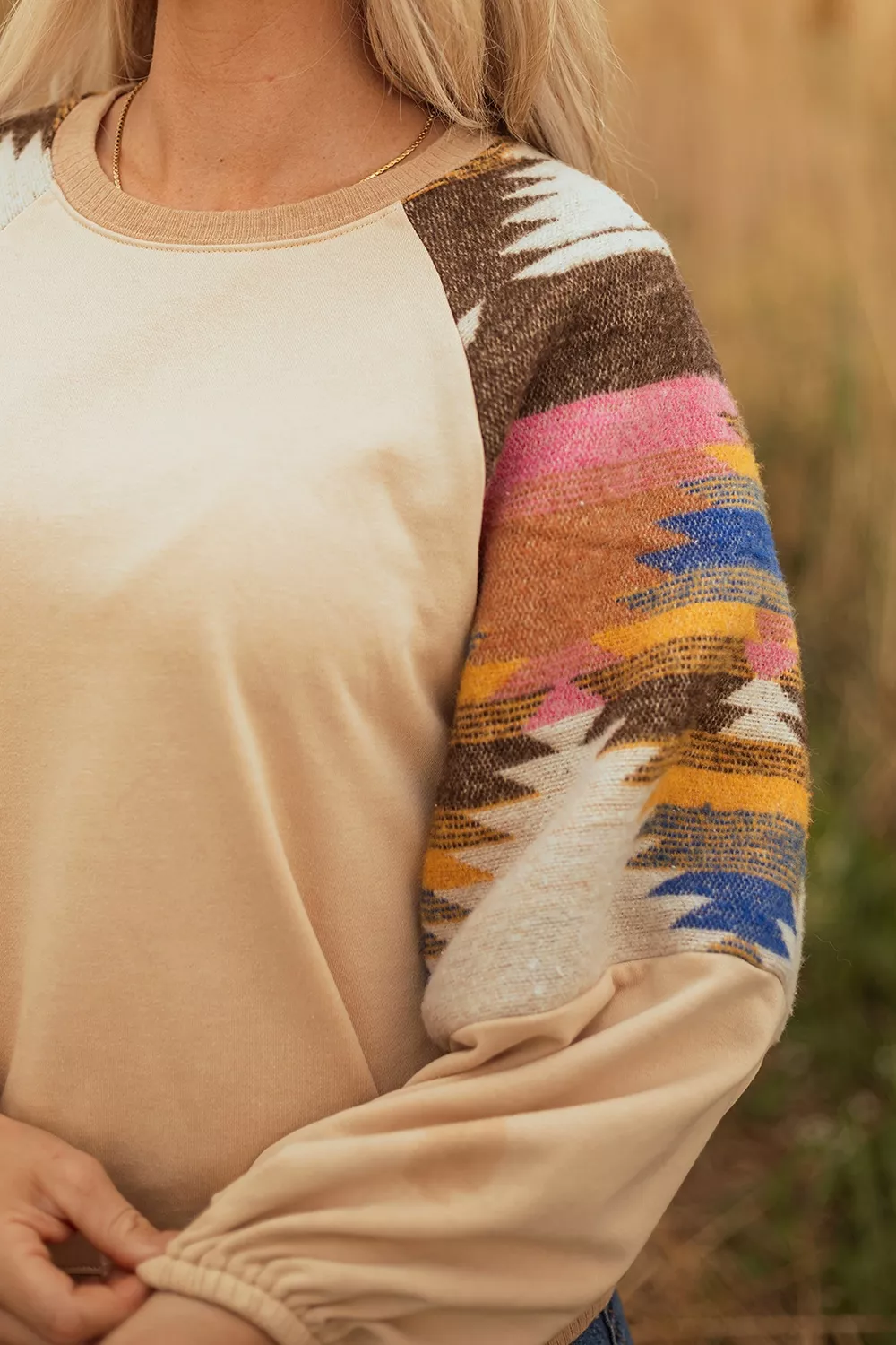 Aztec Bubble Sleeve Patchwork Western Sweatshirt, image 4