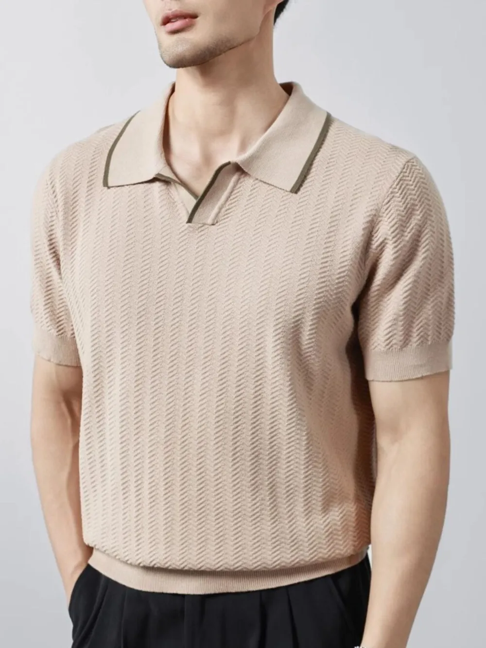 Men's Plus Size Textured Contrast Trim Short Sleeve Polo, image 7