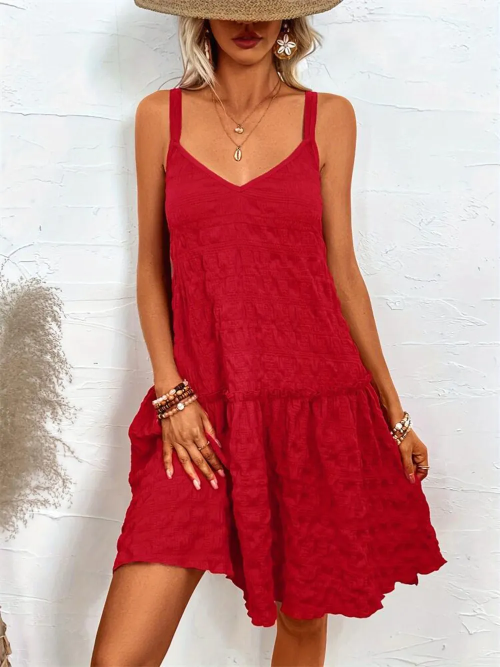Crisscross Double Spaghetti Straps Tiered Cami Dress, image 3